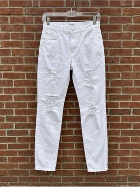 FRAME Le Garçon Distressed White Slim Boyfriend Jeans 27
